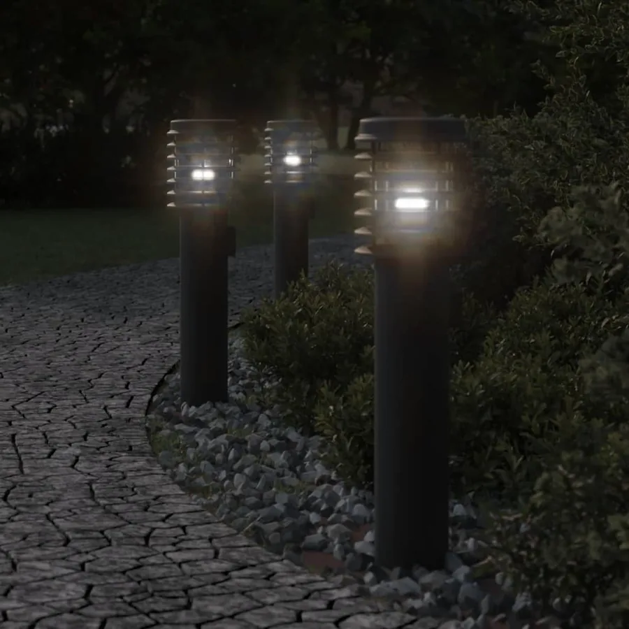 Lampadaires d'extérieur avec sortie 3 pcs noir acier inoxydable
