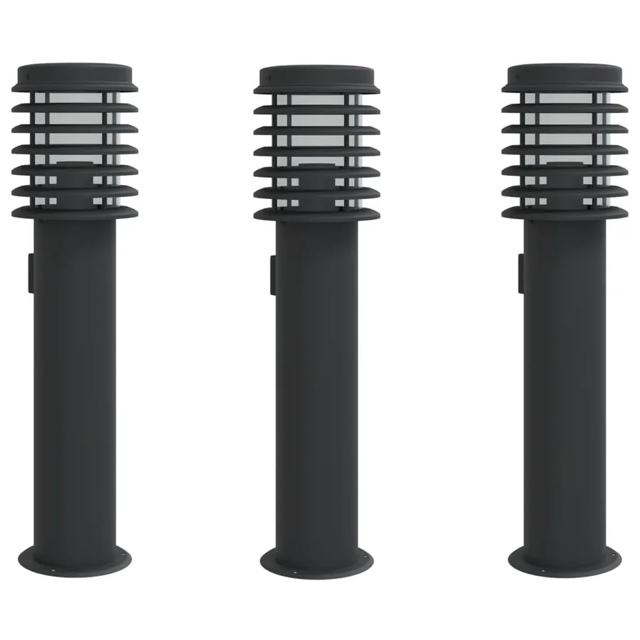 Lampadaires d'extérieur avec sortie 3 pcs noir acier inoxydable - 2