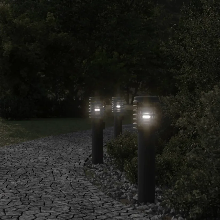 Lampadaires d'extérieur avec sortie 3 pcs noir acier inoxydable - 3