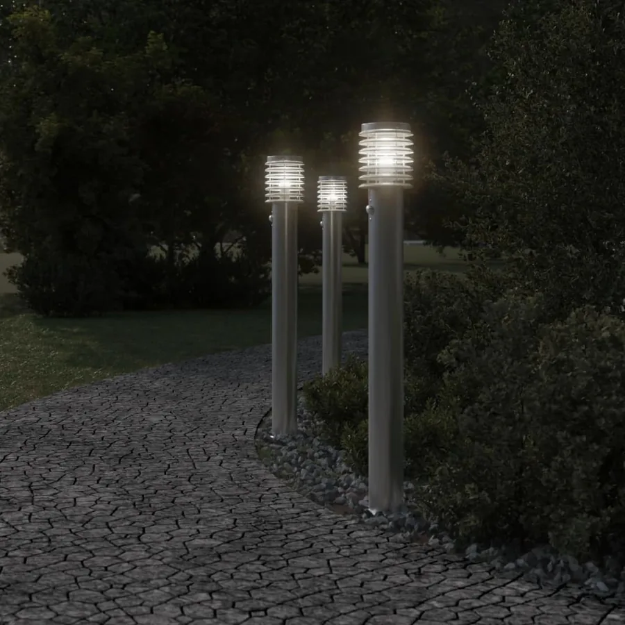 Lampadaire d'extérieur avec capteur argenté acier inoxydable - 3