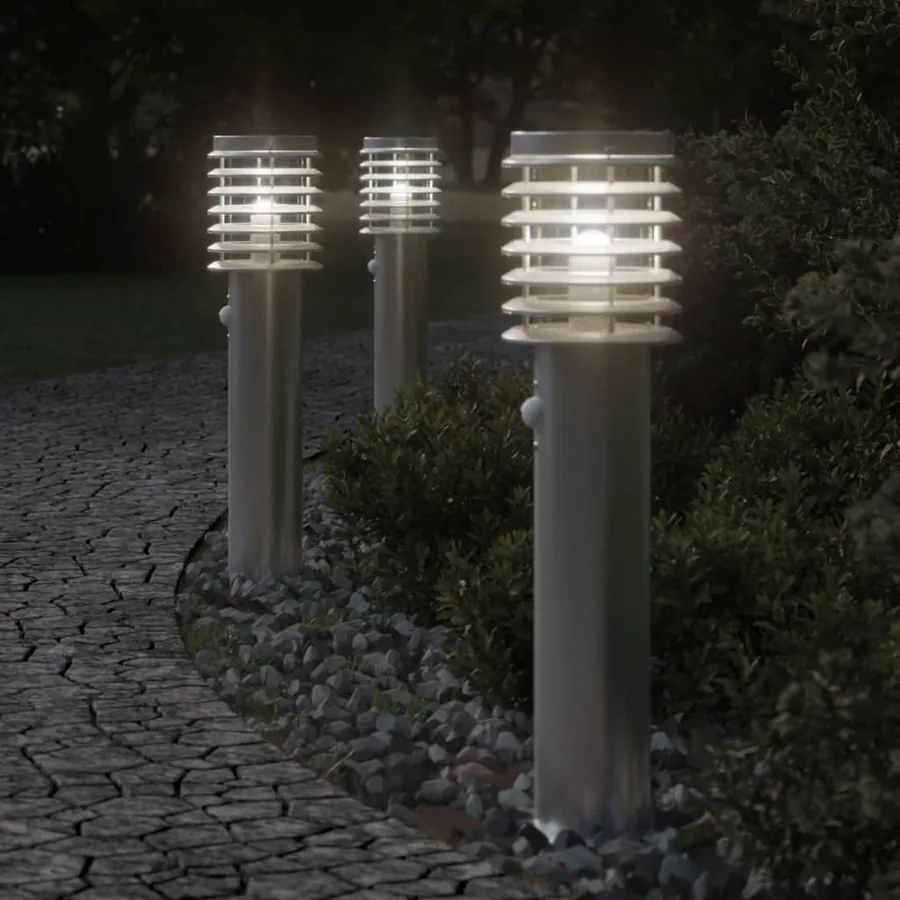 Lampadaire d'extérieur avec capteur argenté acier inoxydable