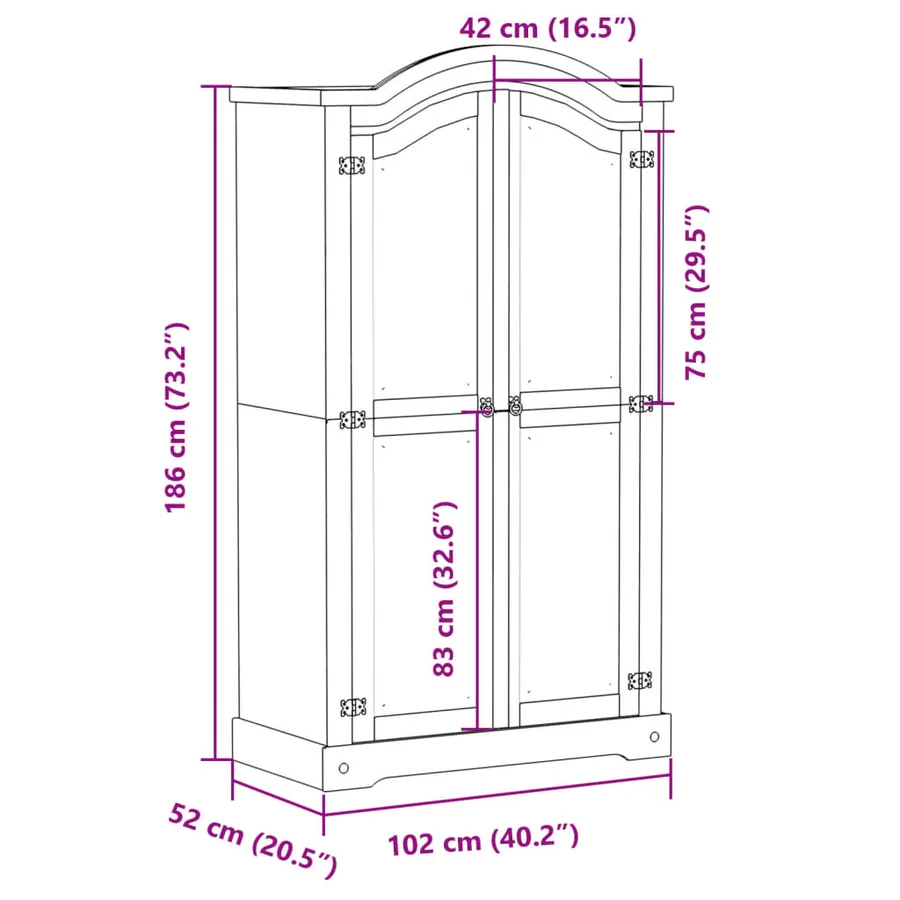 Garde-robe Corona 102x52x186 cm bois de pin massif - 9