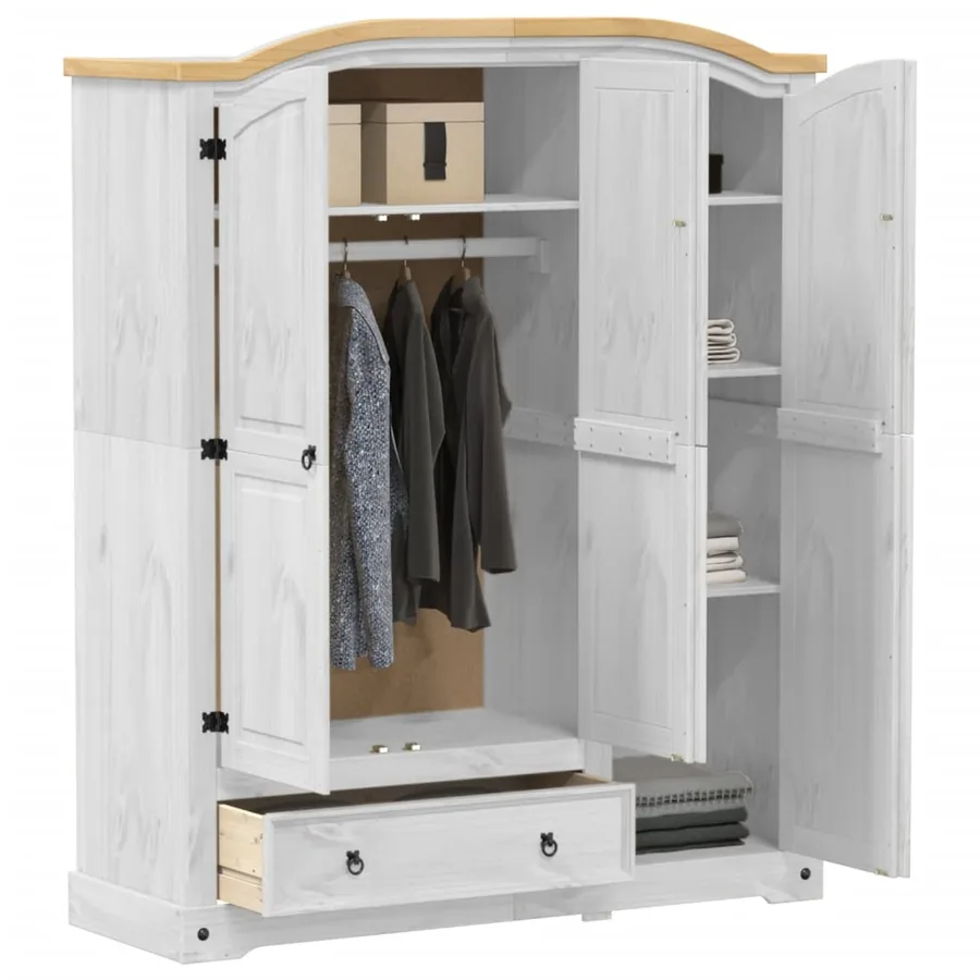 Garde-robe Corona blanc 151,5x52x186 cm bois de pin massif - 3