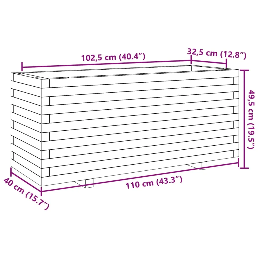 Jardinière cire marron 110x40x49,5 cm bois de pin massif - 10