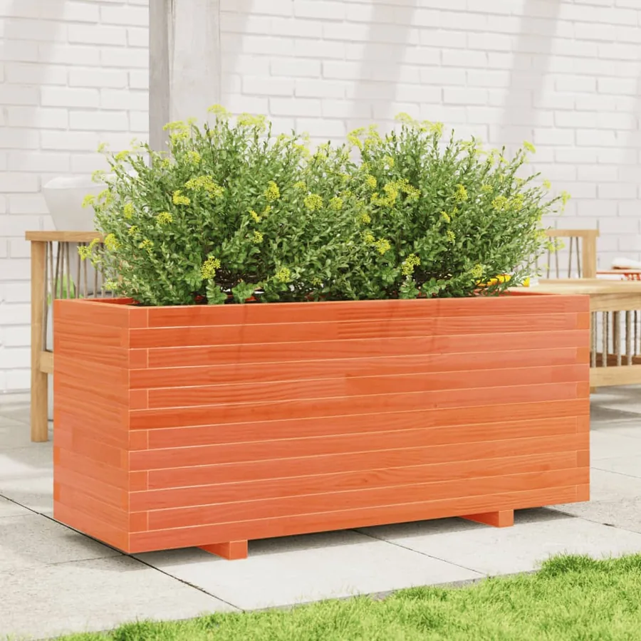 Jardinière cire marron 110x40x49,5 cm bois de pin massif - 3