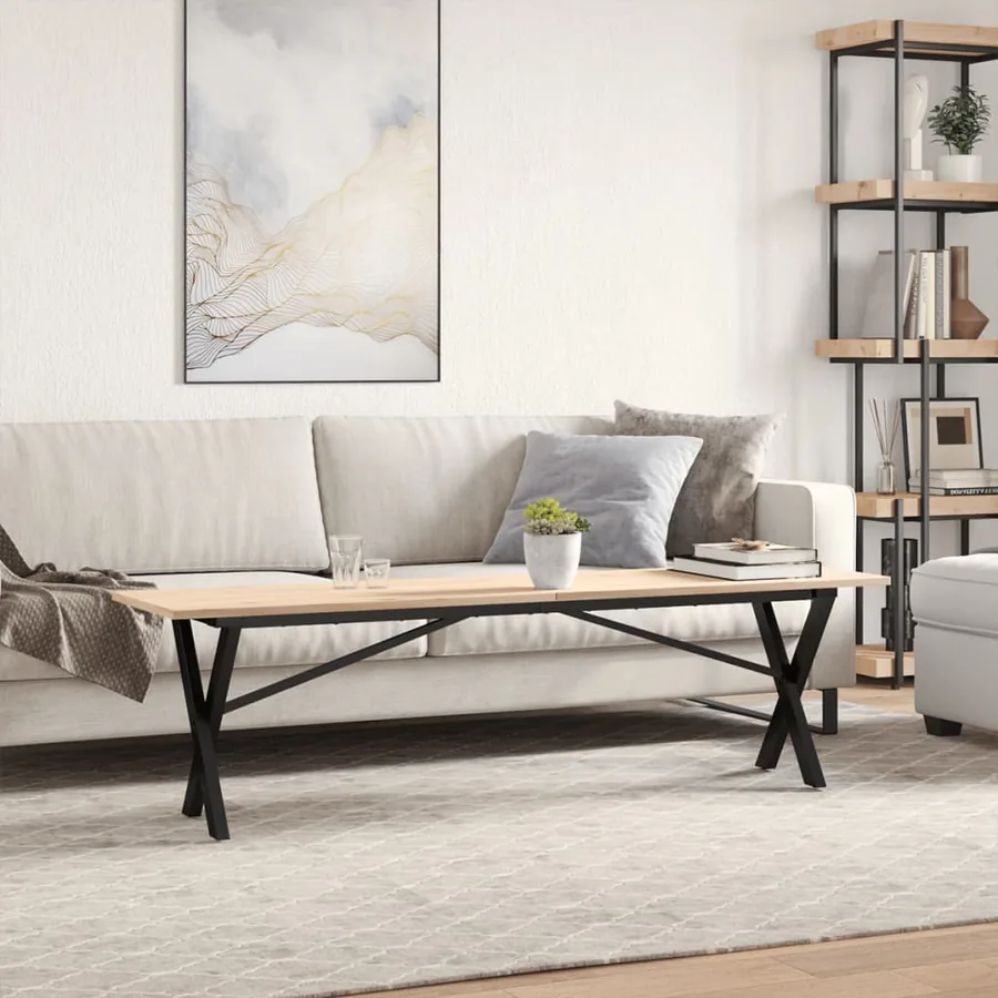 Table basse cadre en X 160x40x45 cm bois de pin massif et acier - 3