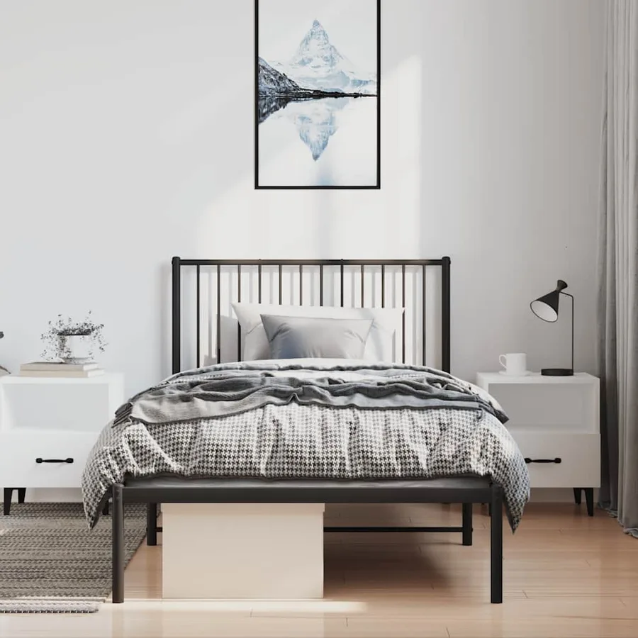 Cadre de lit métal sans matelas avec tête de lit noir 100x200cm - 3