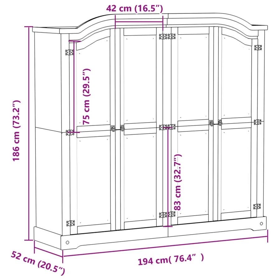 Garde-robe Corona blanc 194x52x186 cm bois de pin massif - 9