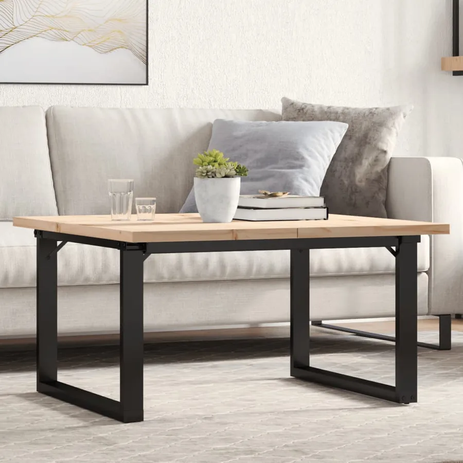 Table basse cadre en O 80x80x45,5cm bois de pin massif et acier