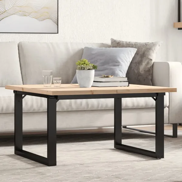 Table basse cadre en O 80x80x45,5cm bois de pin massif et acier