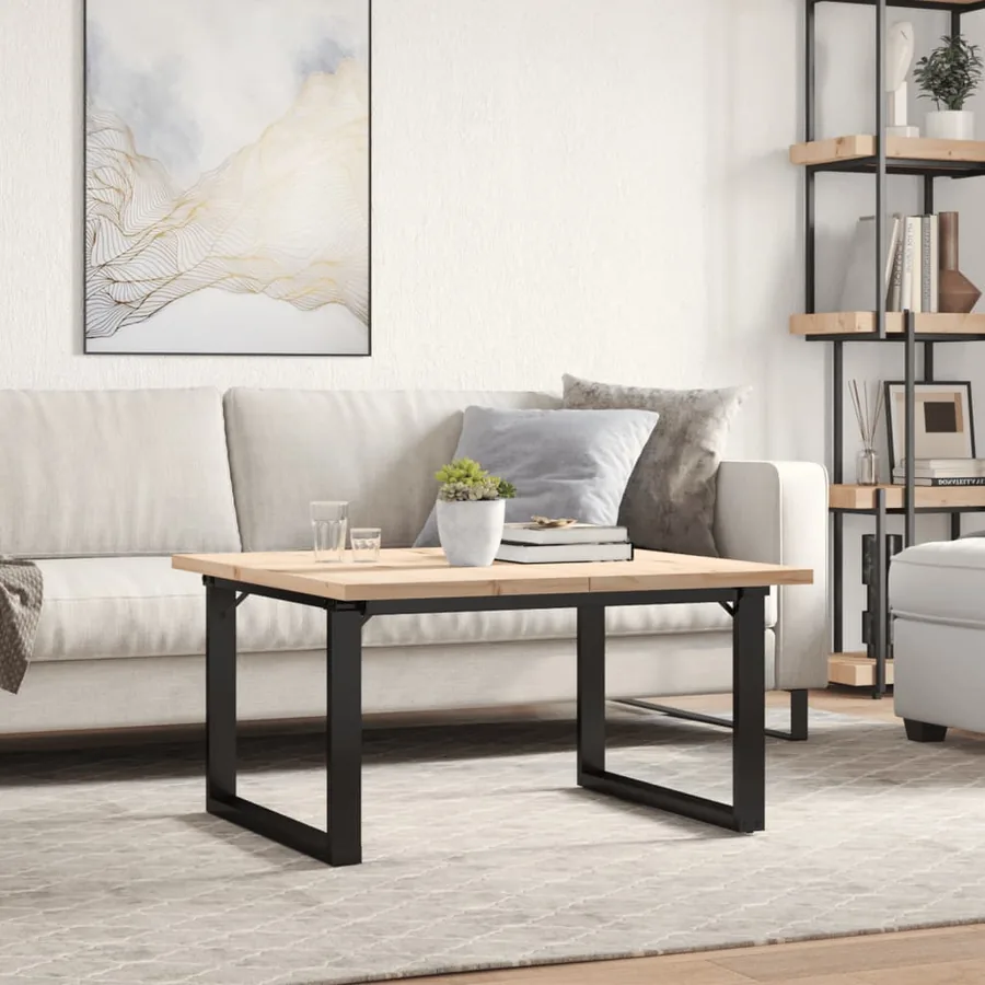Table basse cadre en O 80x80x45,5cm bois de pin massif et acier - 3