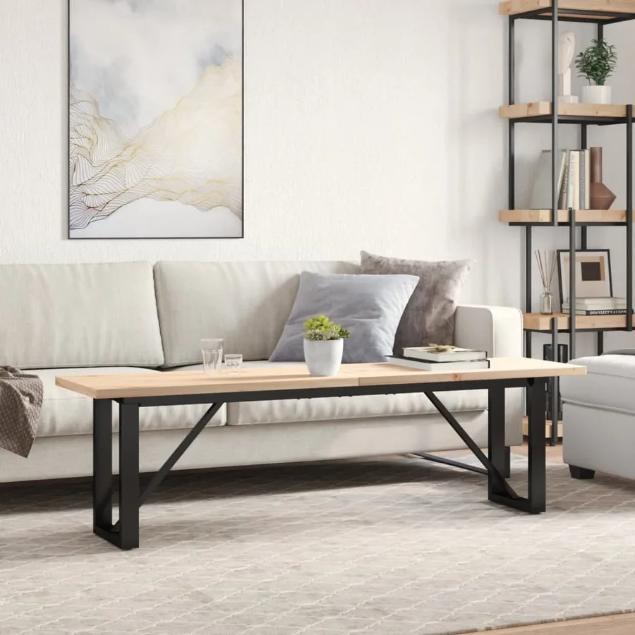 Table basse cadre en O 160x40x45,5 cm bois de pin massif acier - 3