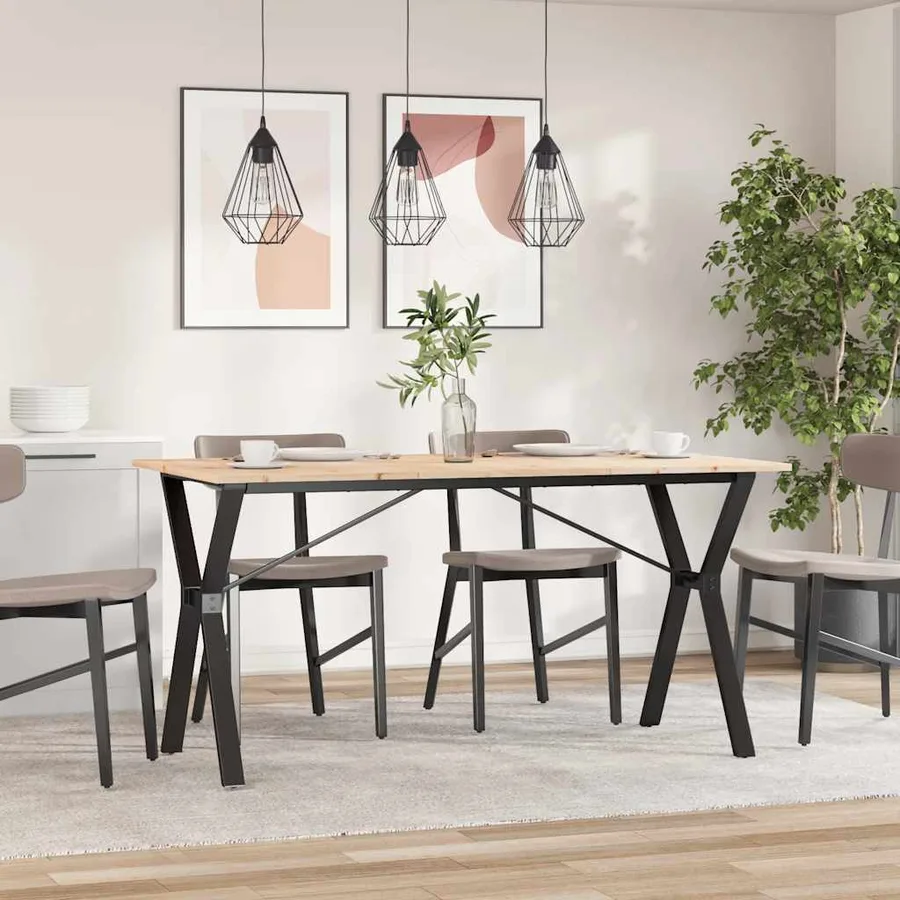 Table à manger cadre en Y 140x80x75 cm bois de pin massif acier - 3