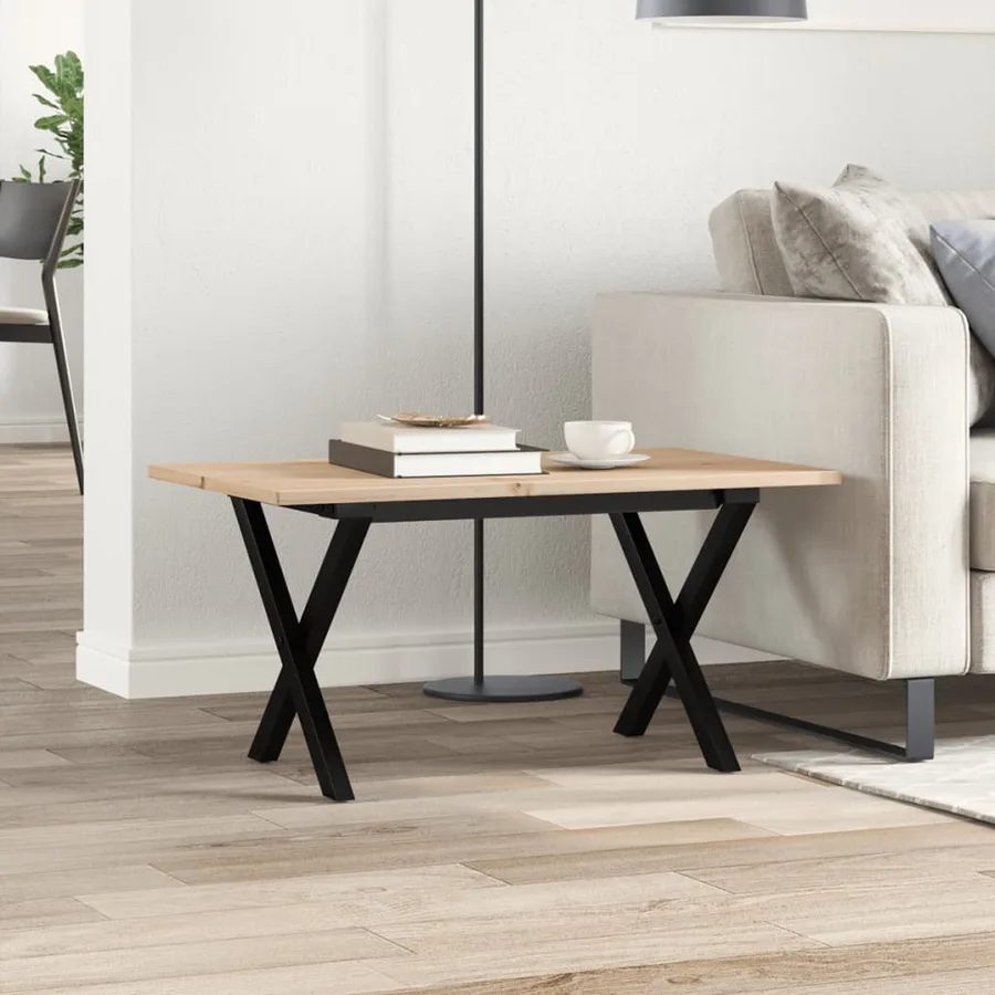 Table basse cadre en X 80x50x40 cm bois de pin massif et acier - 3