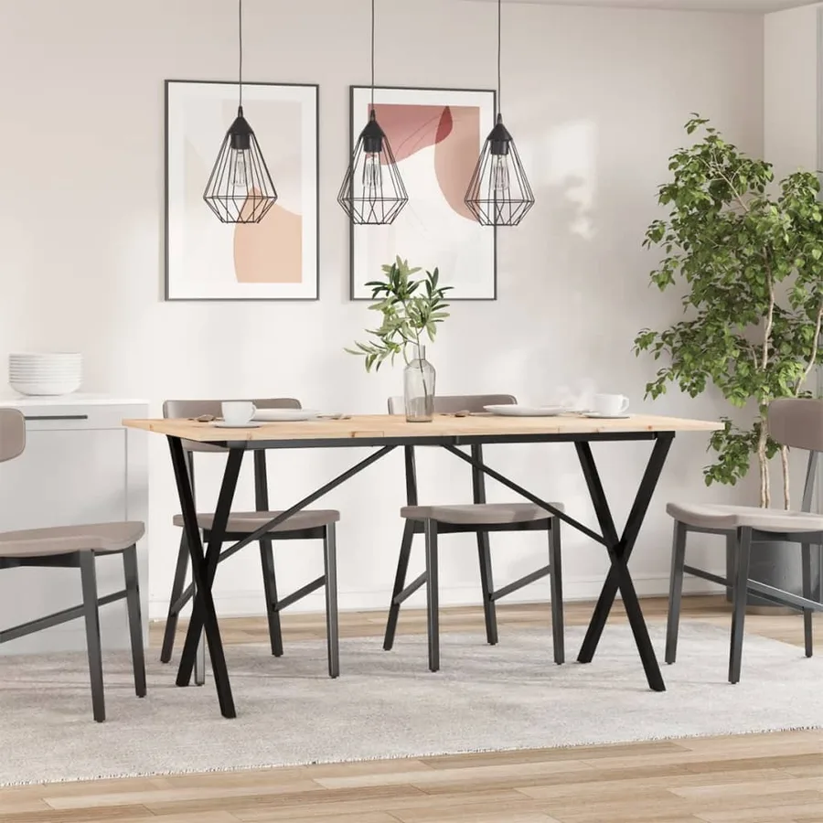 Table à manger cadre en X 160x80x75 cm bois de pin massif acier - 3