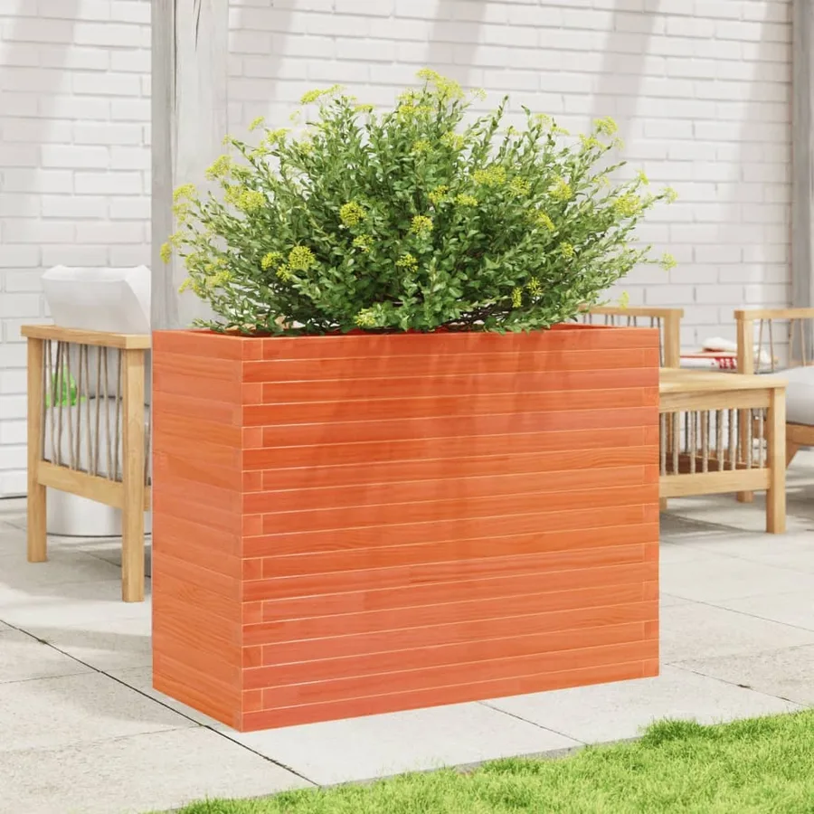 Jardinière cire marron 90x40x68,5 cm bois de pin massif - 3
