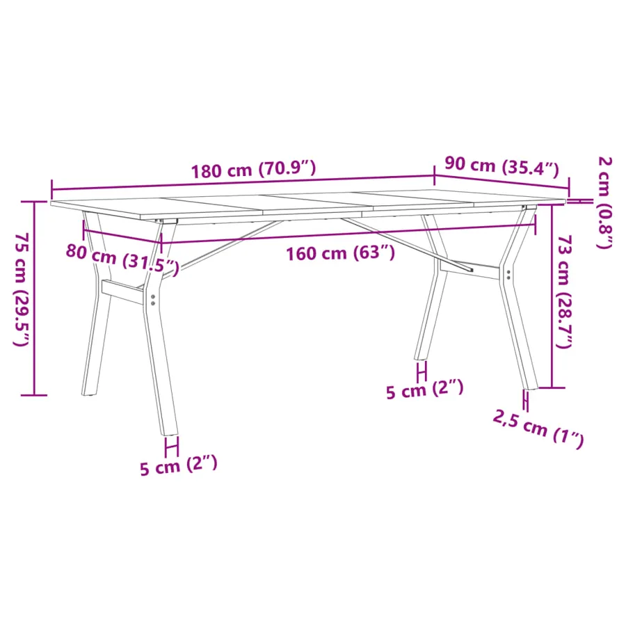 Table à manger cadre en Y 180x90x75 cm bois de pin massif acier - 10