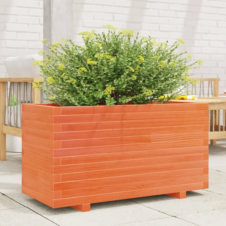 Jardinière cire marron 90x40x49,5 cm bois de pin massif - 3