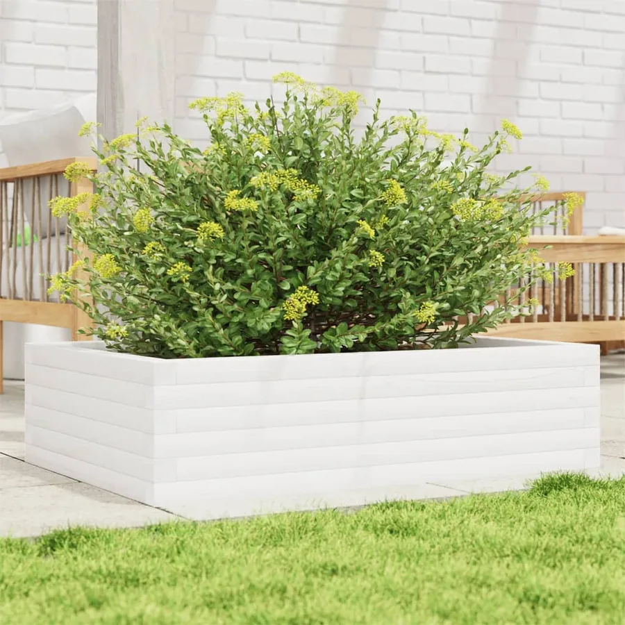 Jardinière blanc 90x60x23 cm bois de pin massif