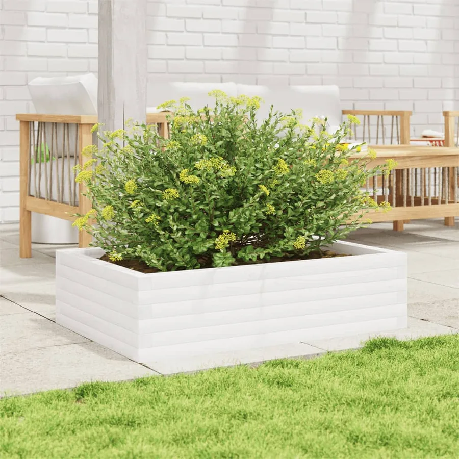 Jardinière blanc 90x60x23 cm bois de pin massif - 3