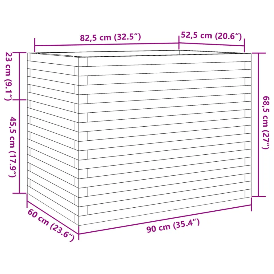 Jardinière blanc 90x60x68,5 cm bois de pin massif - 10