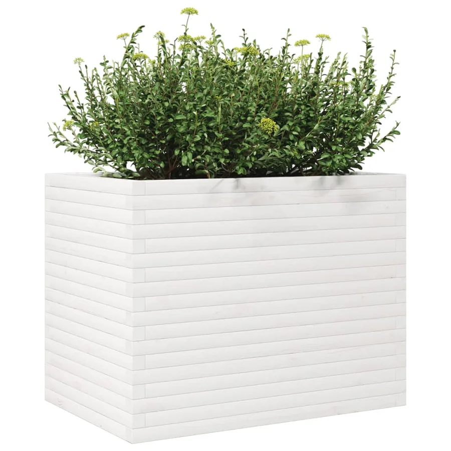 Jardinière blanc 90x60x68,5 cm bois de pin massif - 4