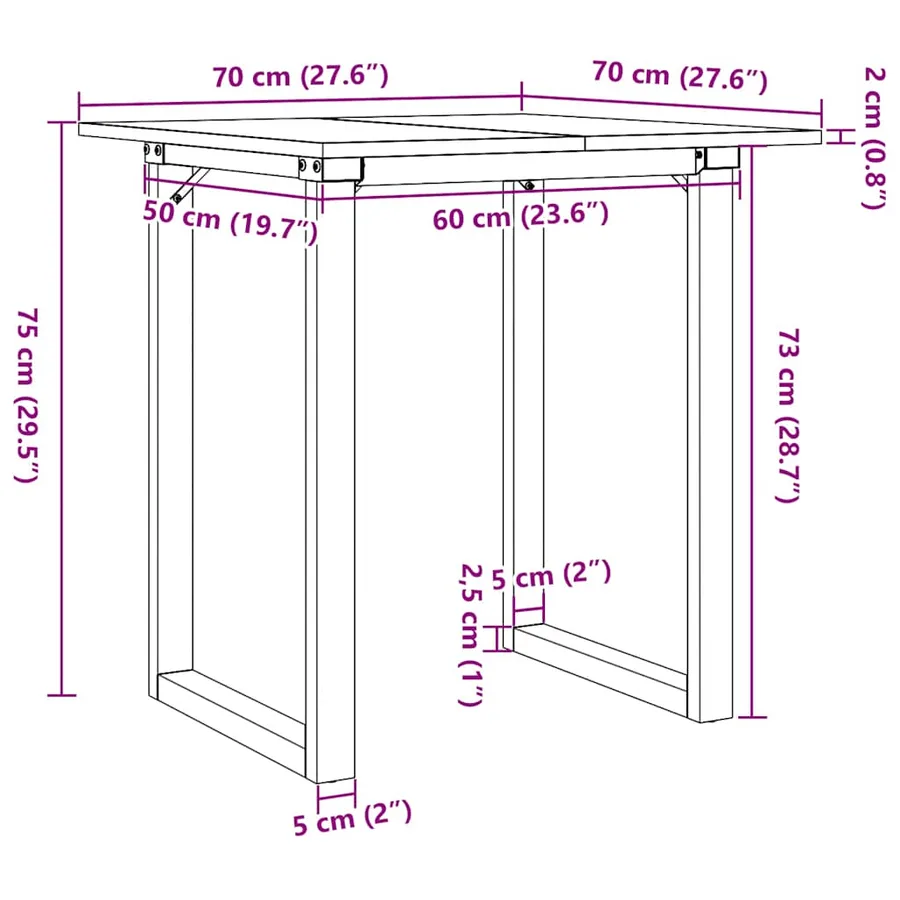 Table à manger cadre en O 70x70x75 cm bois de pin massif acier - 10