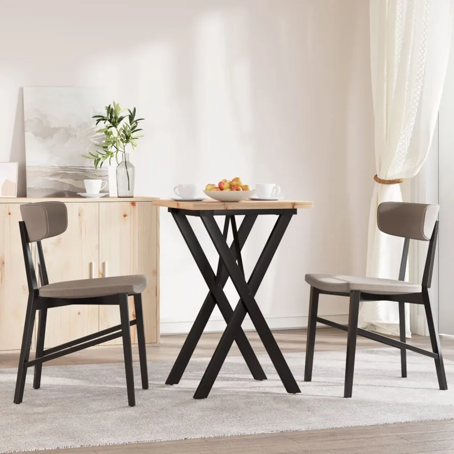 Table à manger cadre en X 50x50x75,5cm bois de pin massif acier - 3