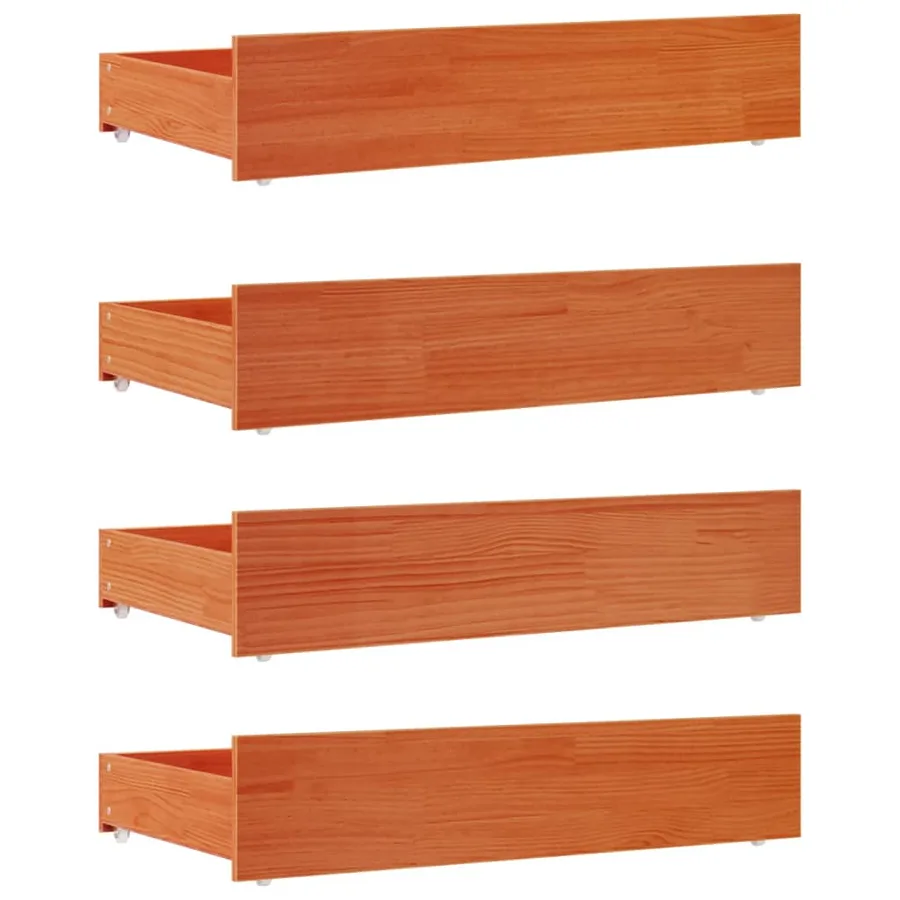 Tiroirs de lit 4 pcs cire marron bois de pin massif - 2
