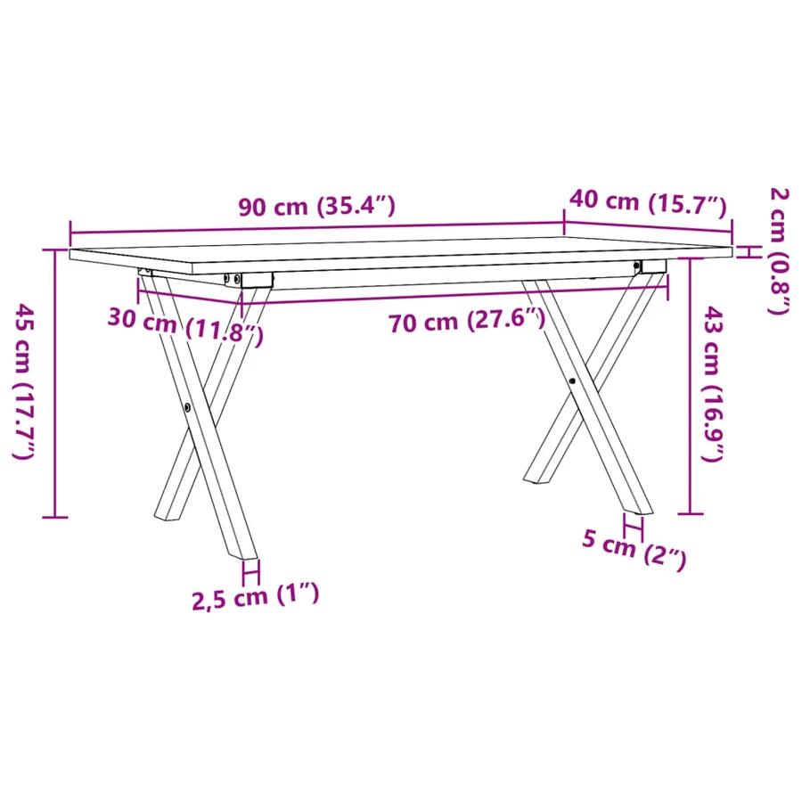 Table basse cadre en X 90x40x45 cm bois de pin massif et acier - 10