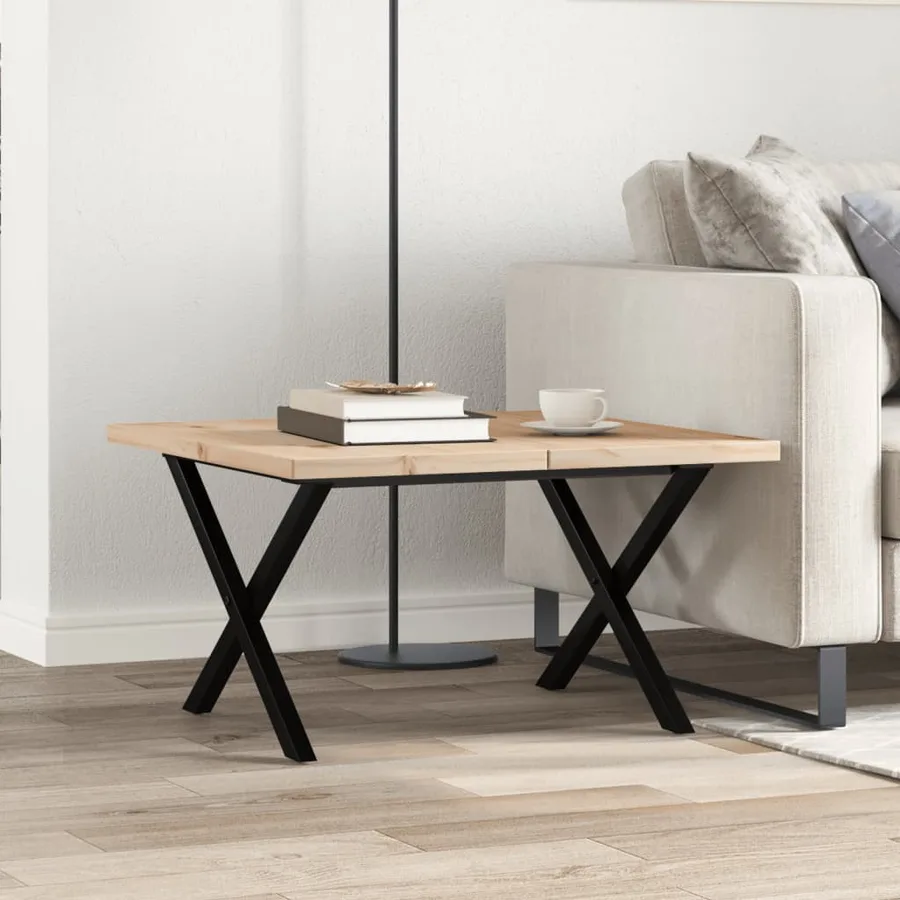 Table basse cadre en X 60x60x40,5cm bois de pin massif et acier - 3