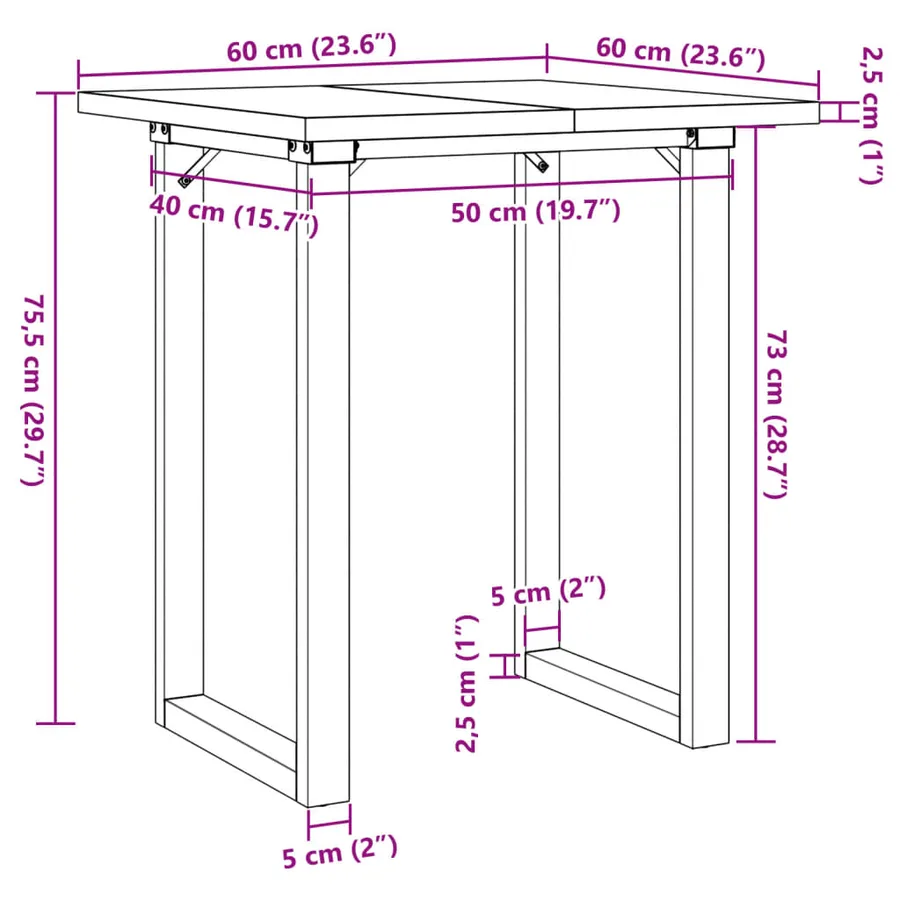 Table à manger cadre en O 60x60x75,5cm bois de pin massif acier - 10