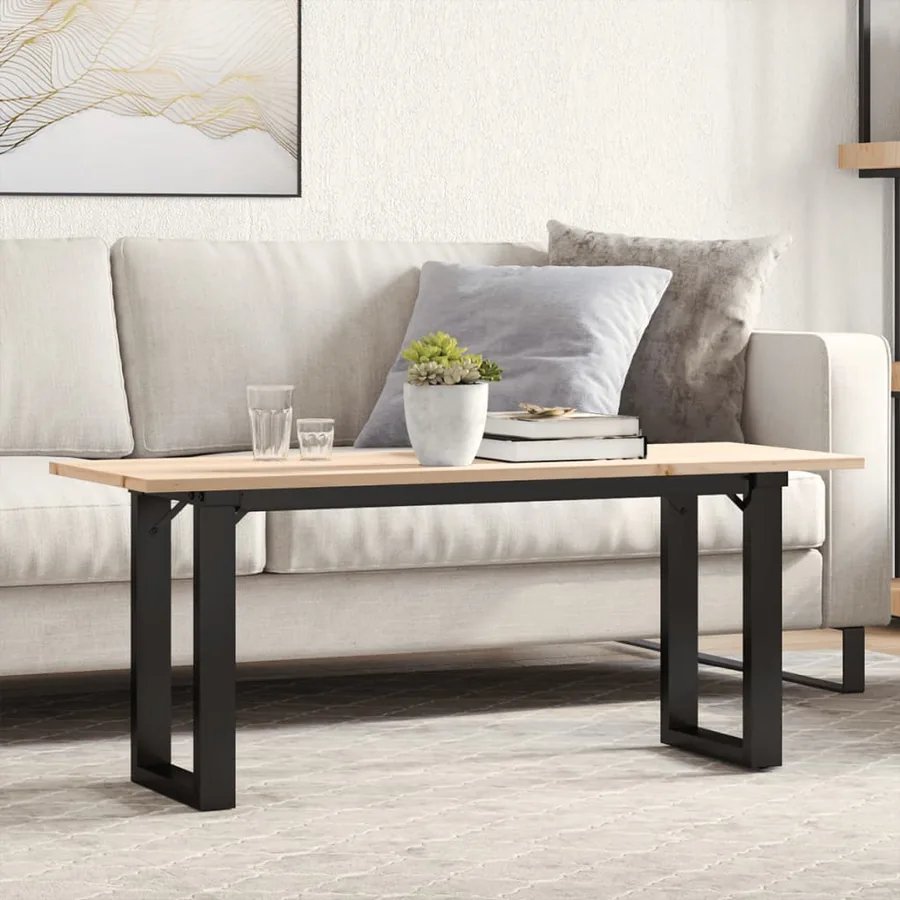Table basse cadre en O 110x40x45 cm bois de pin massif et acier