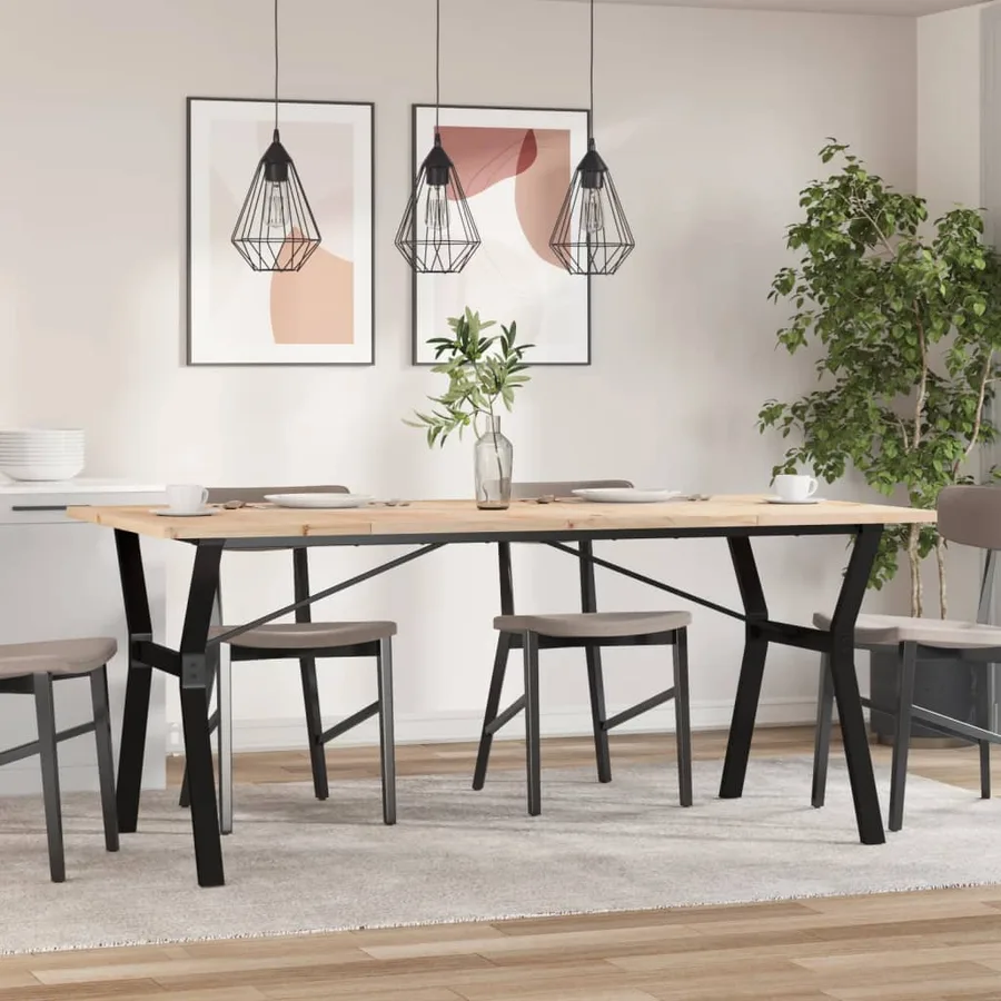 Table à manger cadre en Y 180x90x75,5 cm bois pin massif acier - 3