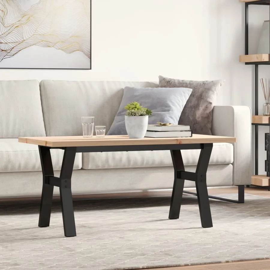 Table basse cadre en Y 100x50x45,5 cm bois de pin massif acier