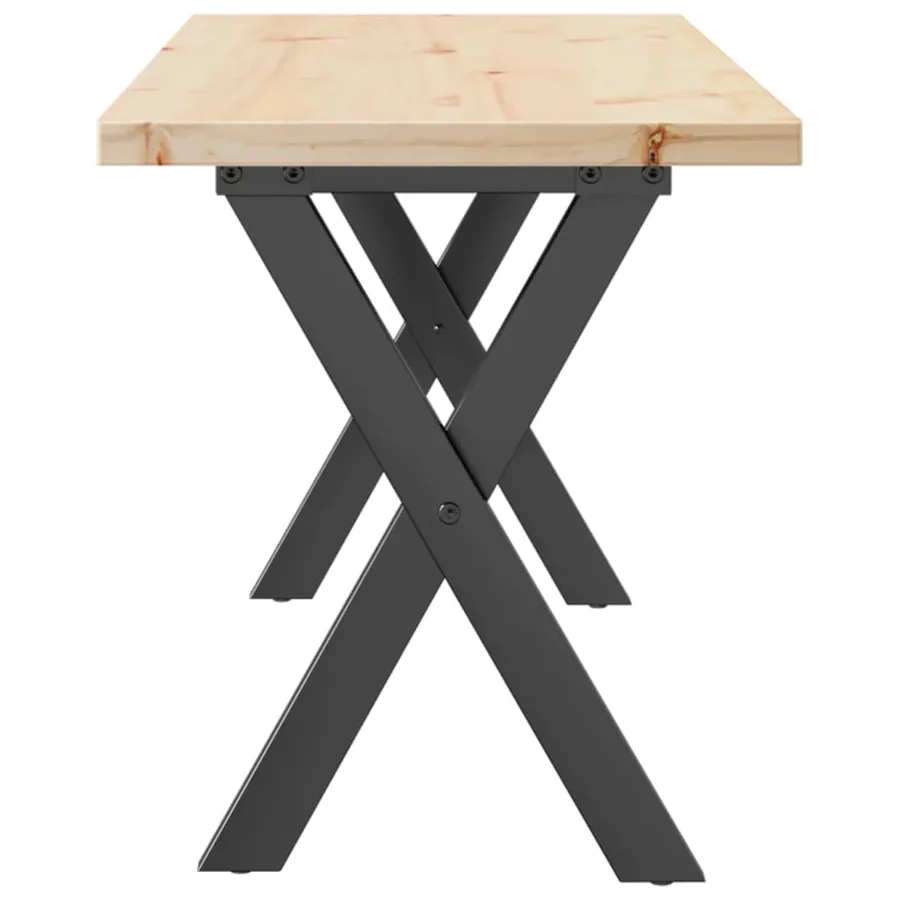 Table basse cadre en X 110x40x45,5 cm bois de pin massif acier - 5