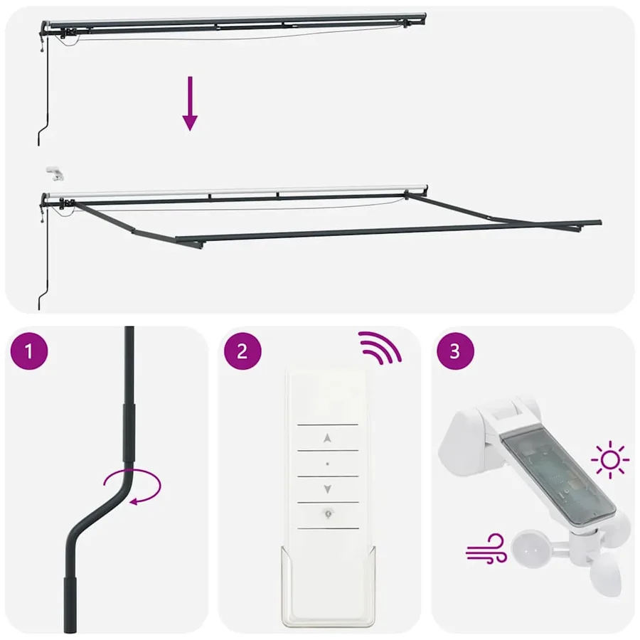 Auvent rétractable automatique avec LED anthracite et blanc - 14