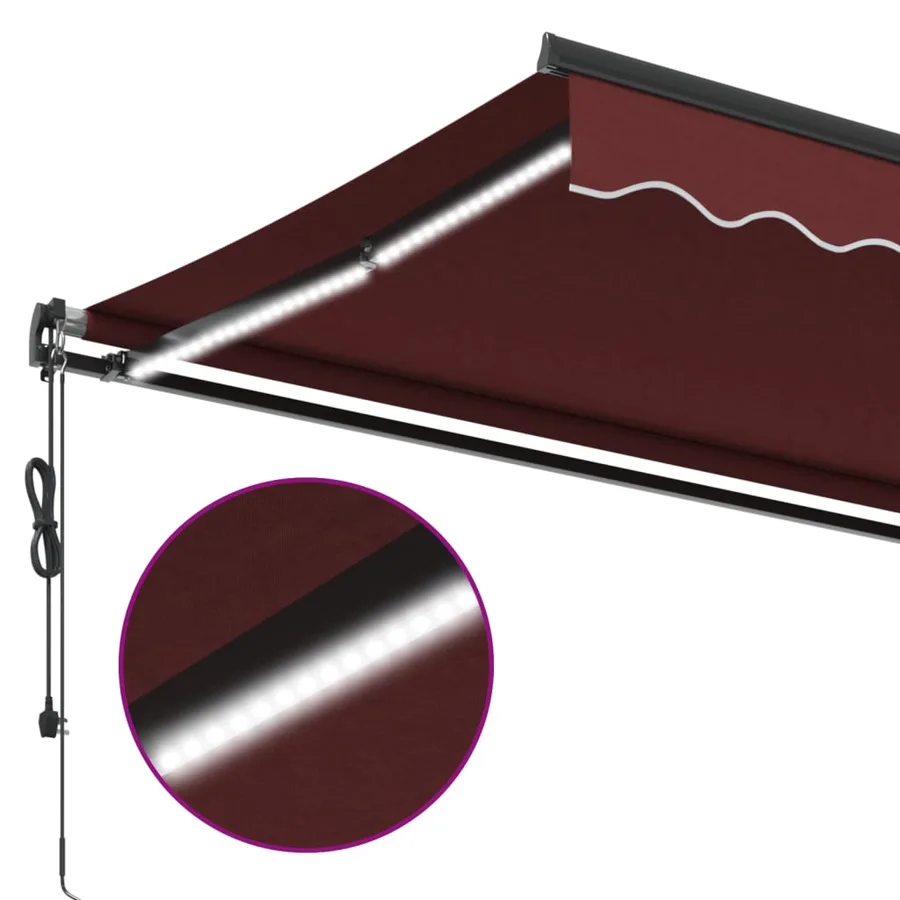 Auvent rétractable automatique avec LED bordeaux 350x250 cm - 8