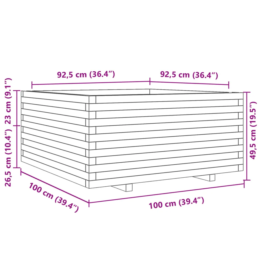Jardinière blanc 100x100x49,5 cm bois de pin massif - 10