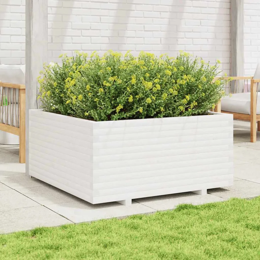 Jardinière blanc 100x100x49,5 cm bois de pin massif - 3
