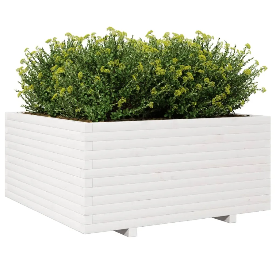 Jardinière blanc 100x100x49,5 cm bois de pin massif - 4