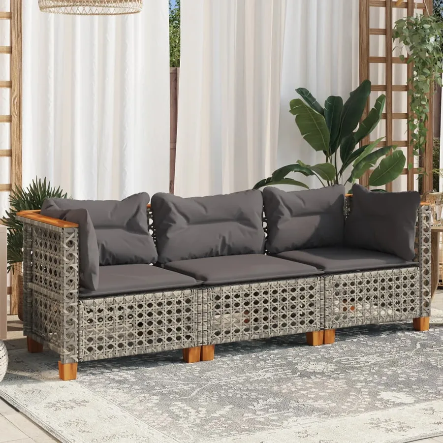 Canapé de jardin avec coussins 3 places gris résine tressée - 3