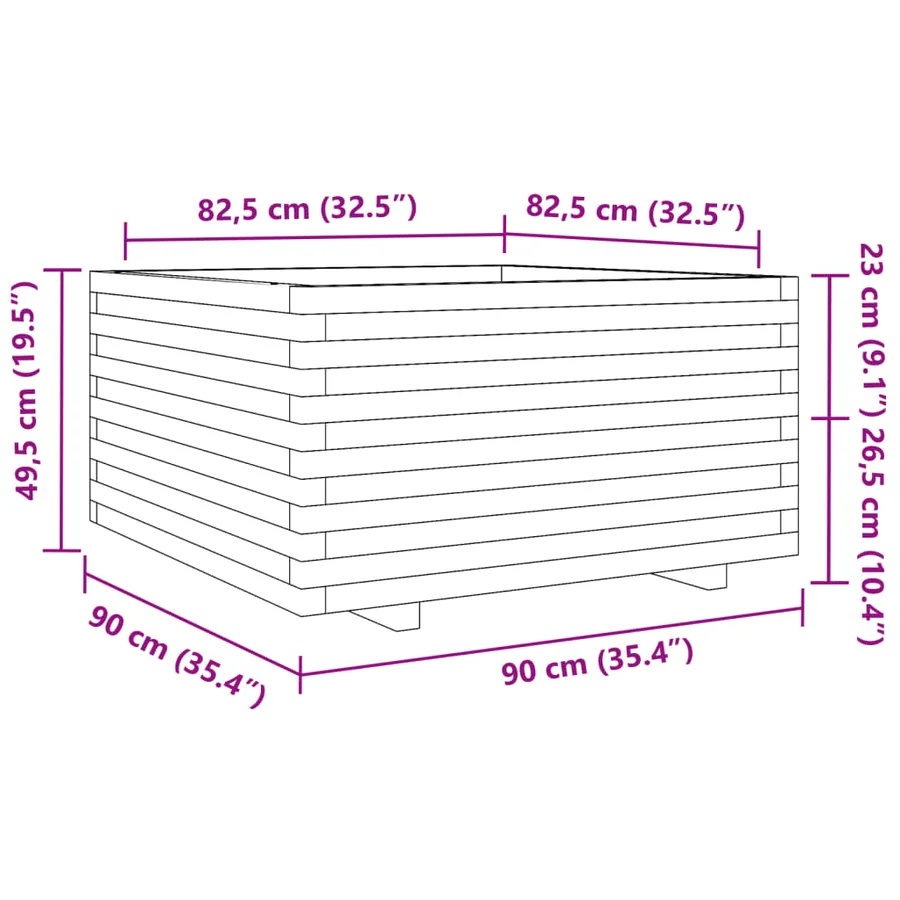 Jardinière blanc 90x90x49,5 cm bois de pin massif - 10