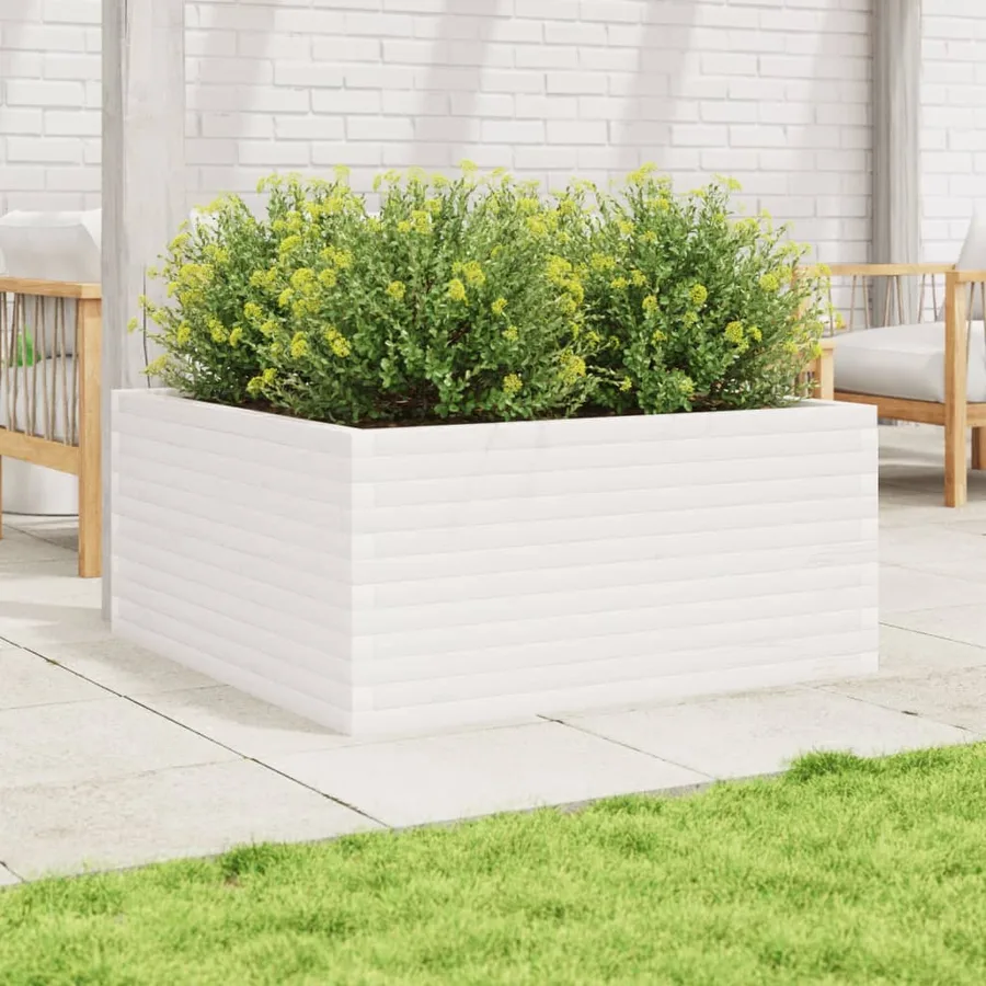 Jardinière blanc 100x100x46 cm bois de pin massif - 3