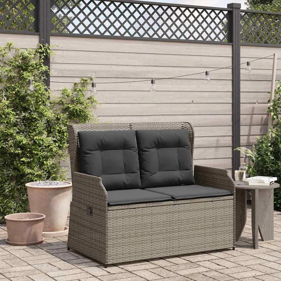 Banc inclinable de jardin avec coussins gris résine tressée - 3
