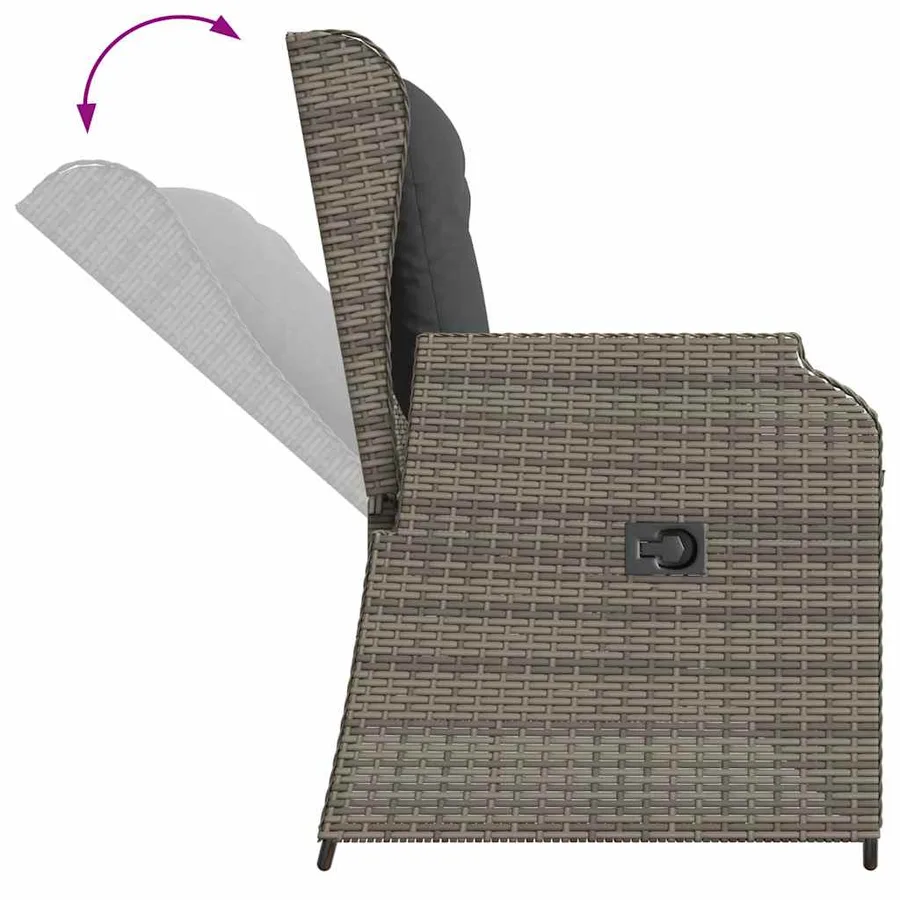 Banc inclinable de jardin avec coussins gris résine tressée - 7