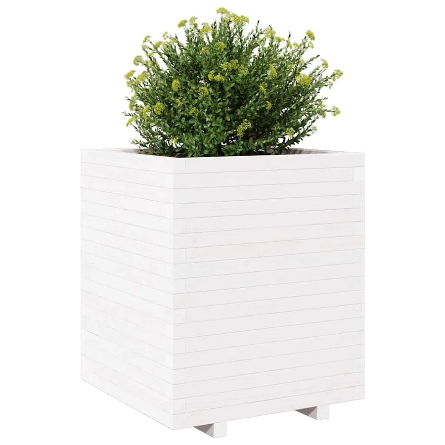 Jardinière blanc 60x60x72,5 cm bois de pin massif - 4