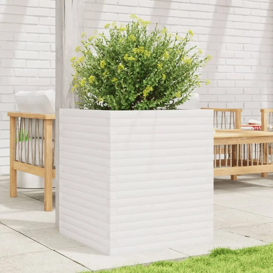 Jardinière blanc 60x60x68,5 cm bois de pin massif - 3