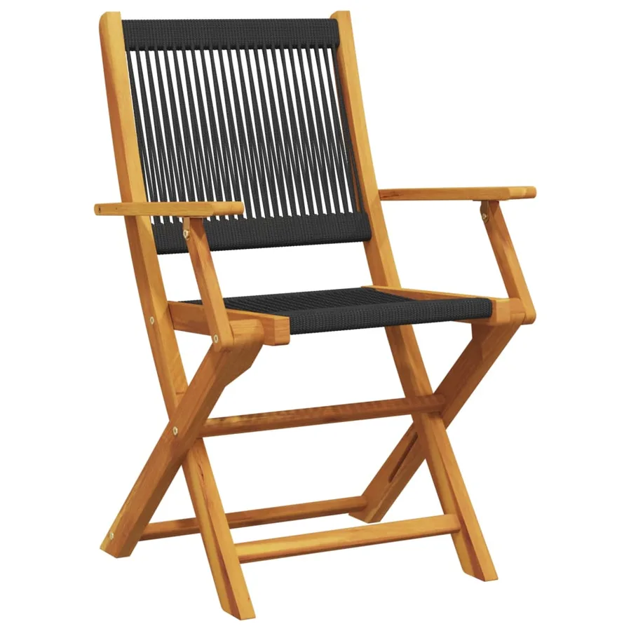 Chaises de jardin pliantes lot de 8 noir bois d'acacia massif - 3