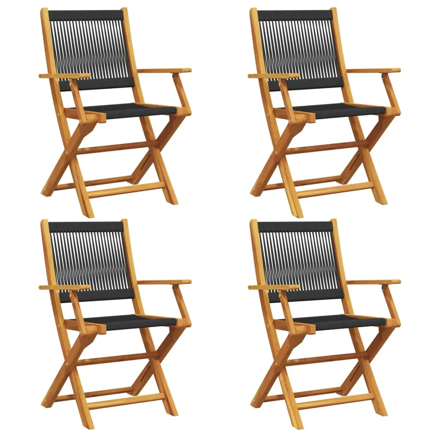 Chaises de jardin pliantes lot de 4 noir bois d'acacia massif - 2